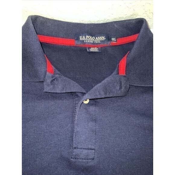 US Polo Assn Short Sleeve Polo Collared Shirt Mens 2XL Navy Red Logo - Picture 6 of 8